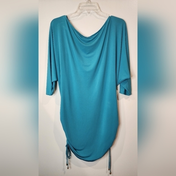 NWT Natori Blouse Mongolia Blue Oversized Gold Side Ties Size Small - Picture 4 of 13